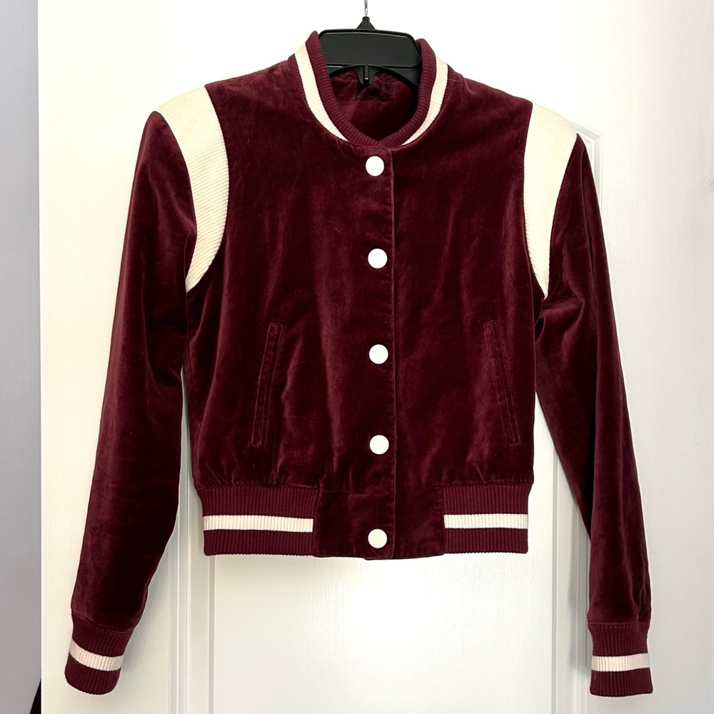 & Other Stories | Wine Velvet Varsity Jacket US 4